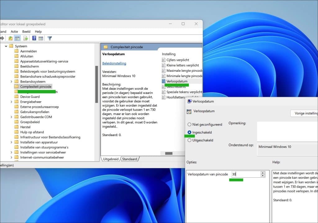 Verloopdatum voor PIN-code instellen via groepsbeleidbewerker