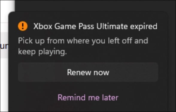 xbox game pass verlopen melding