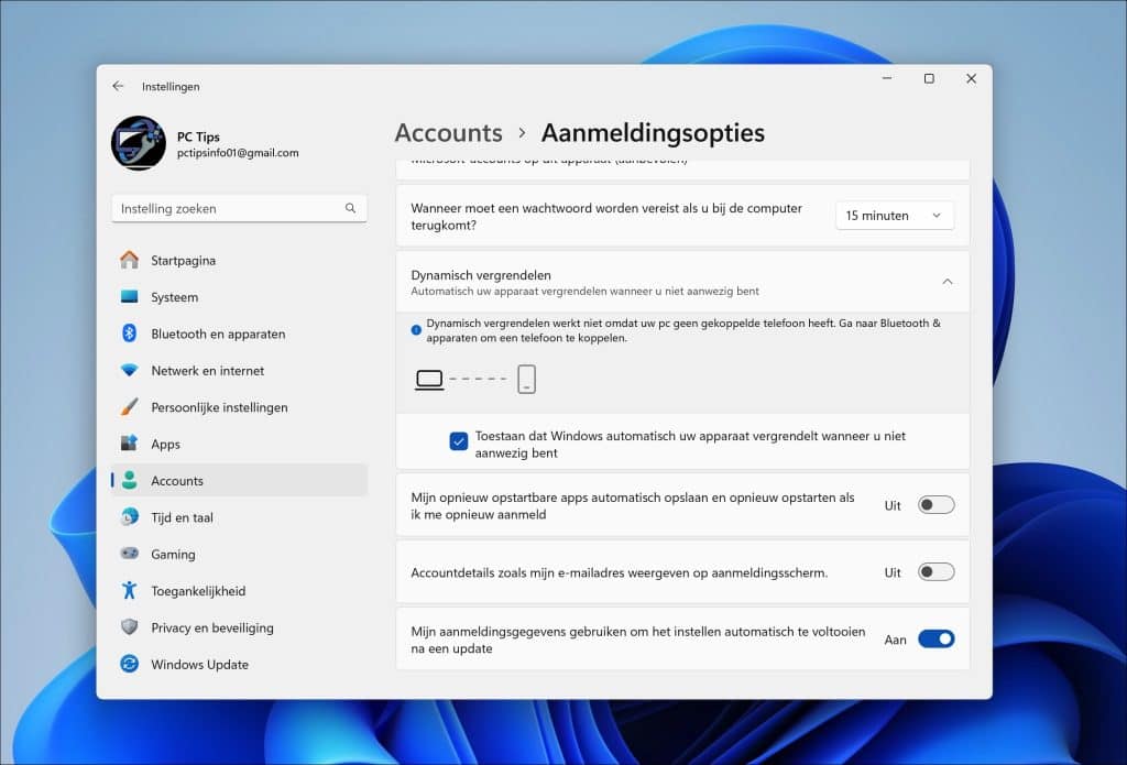 Automatische vergrendeling configureren