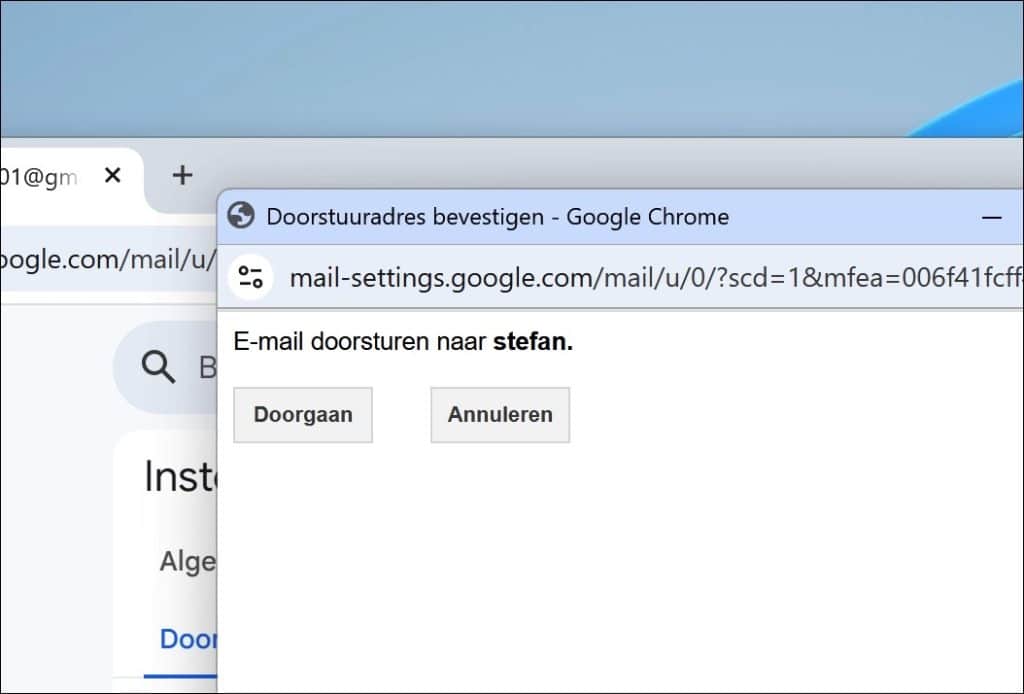 Bevestig email doorsturen