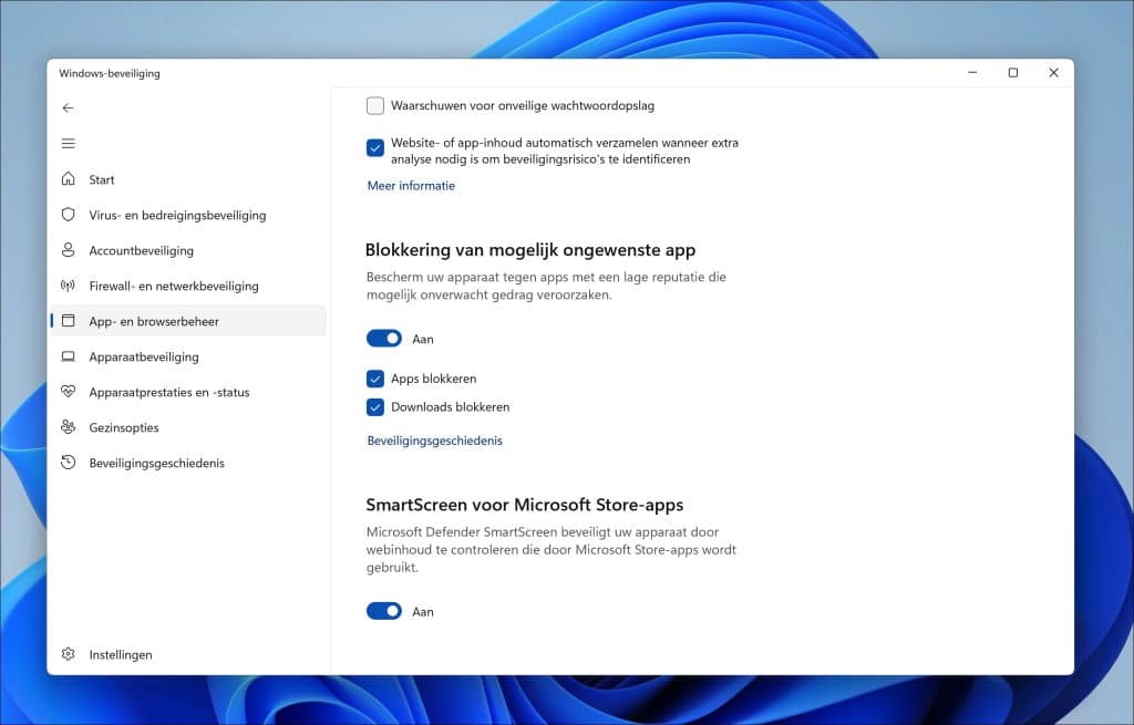 Blokkering tegen ongewenste apps inschakelen