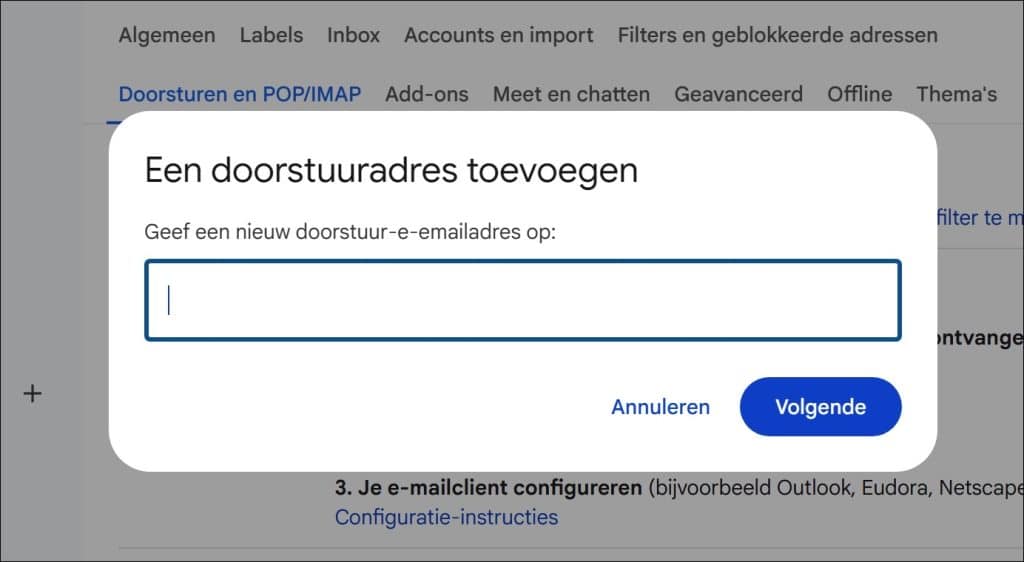 Een doorstuuradres toevoegen