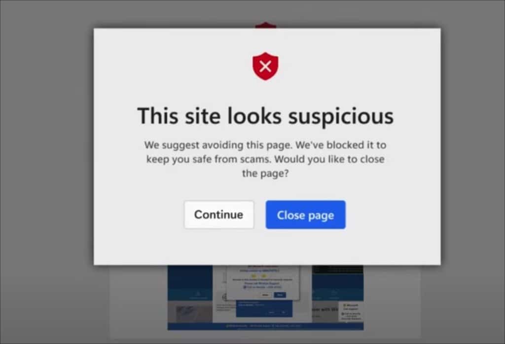 Microsoft Edge Scareware blokker melding