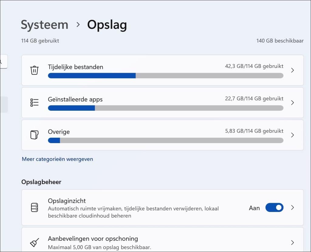 Opslaginzicht inschakelen