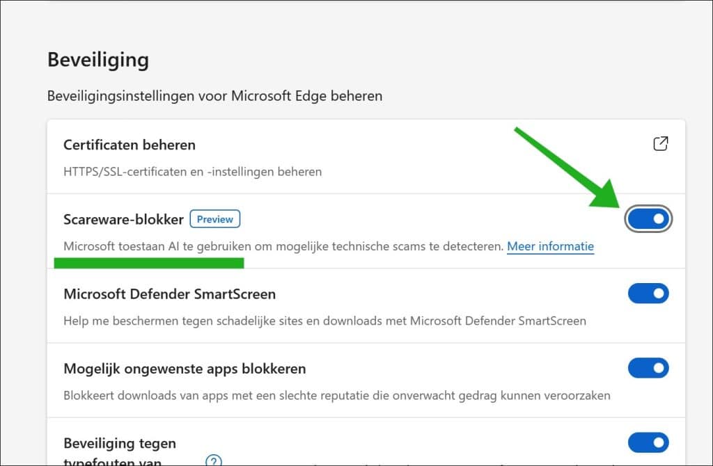 Scareware blocker inschakelen in Microsoft Edge browser