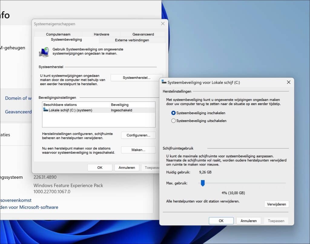 Systeemherstel configureren