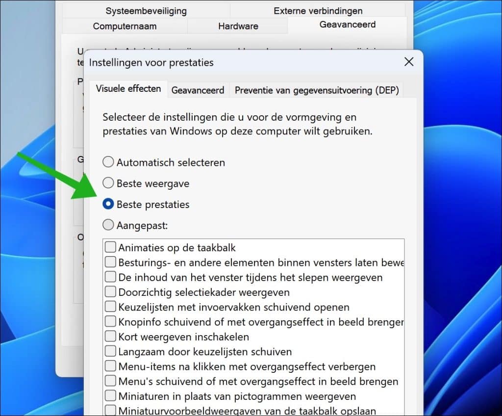 Visuele effecten uitschakelen