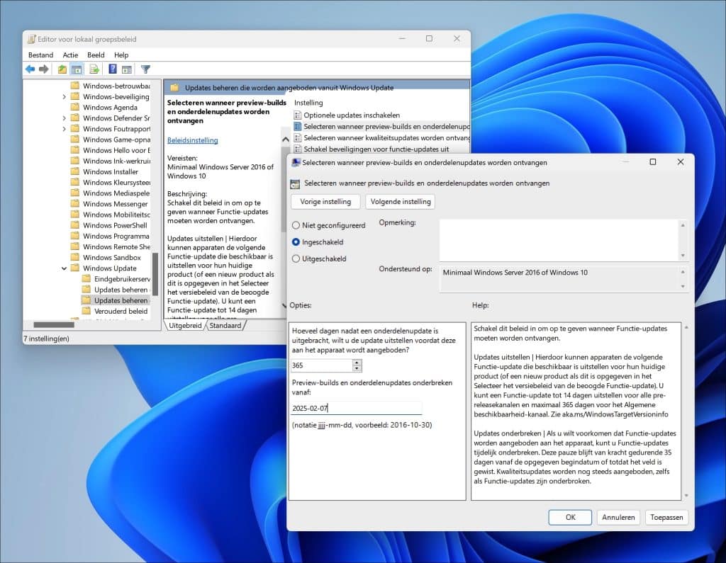 Voorkom dat Windows 10 wordt bijgewerkt naar Windows 11 via groepsbeleid